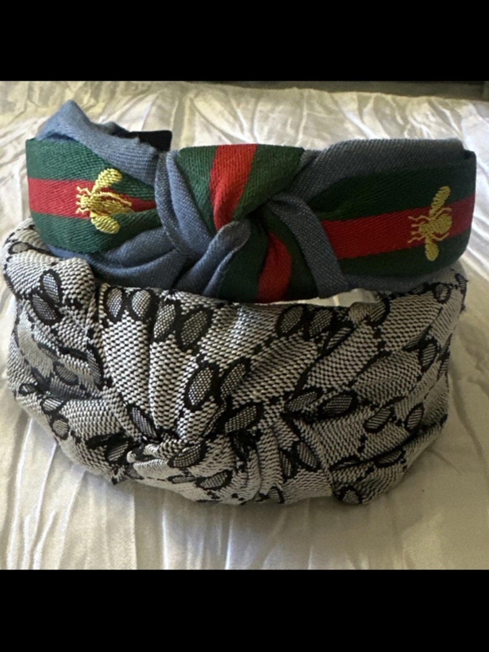 Bundle of 2 Embroidered Stripe & Bee Knotted Headband - Green/Red/Blue